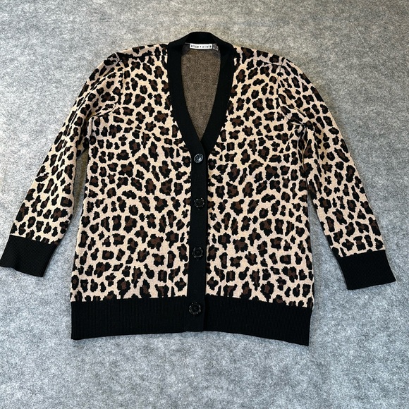 Alice + Olivia Sweaters - Alice + Olivia Contrast Hem Leopard Print Cardigan